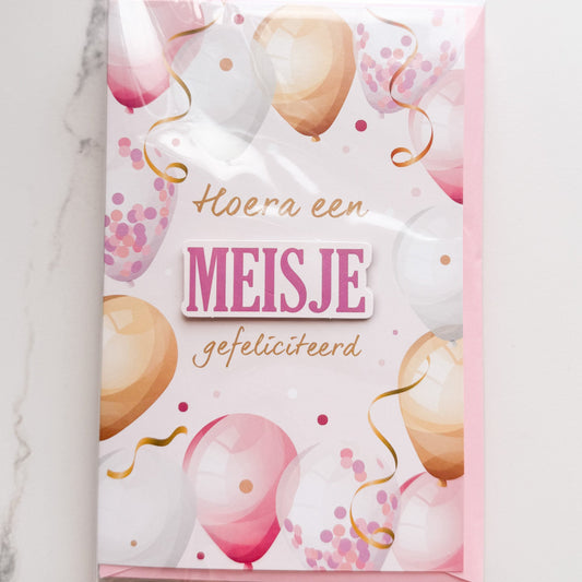 Hoera een meisje - Kaartje met persoonlijke boodschap
