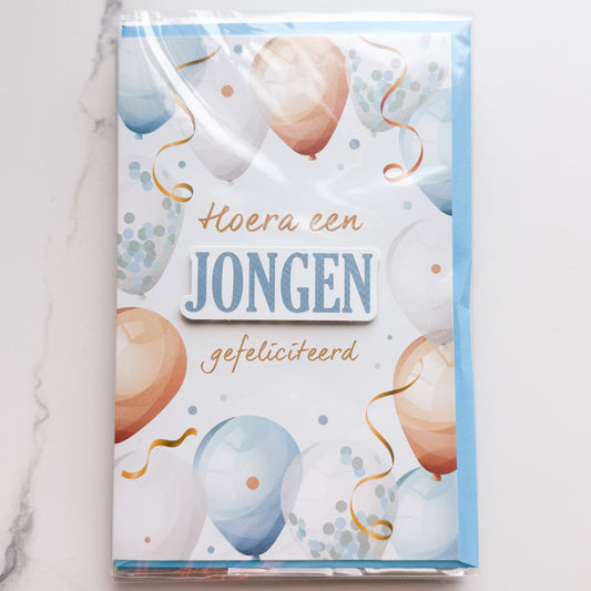Hoera een jongen - Kaartje met persoonlijke boodschap